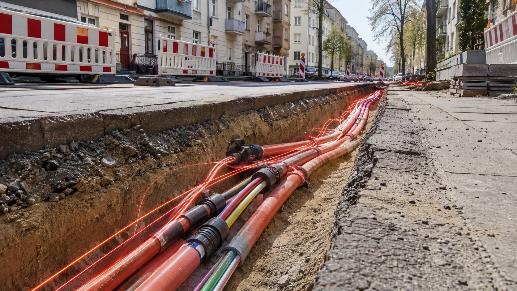 Glasfaser-Rohrverlegung im Kabelgraben – Orutsch Netzbau deutschlandweit im Einsatz